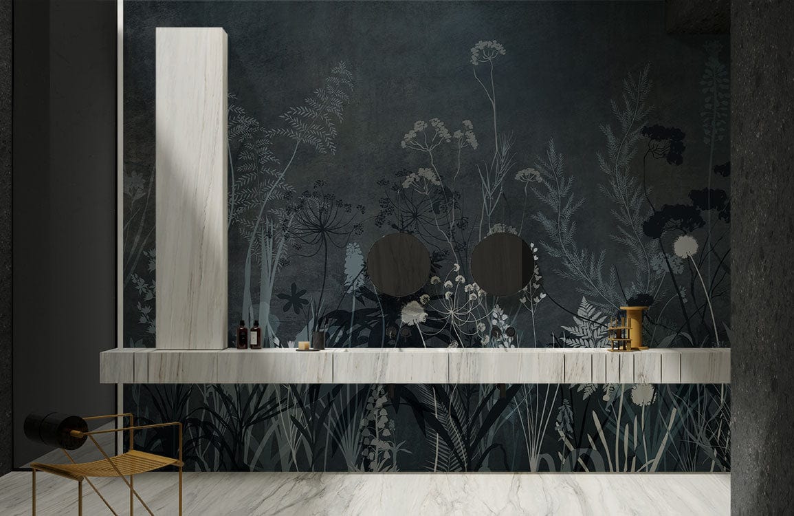 Dark Bushes Silhouette Wallpaper Mural