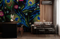 Dark Embroidery Peacock Feather Wallpaper Mural