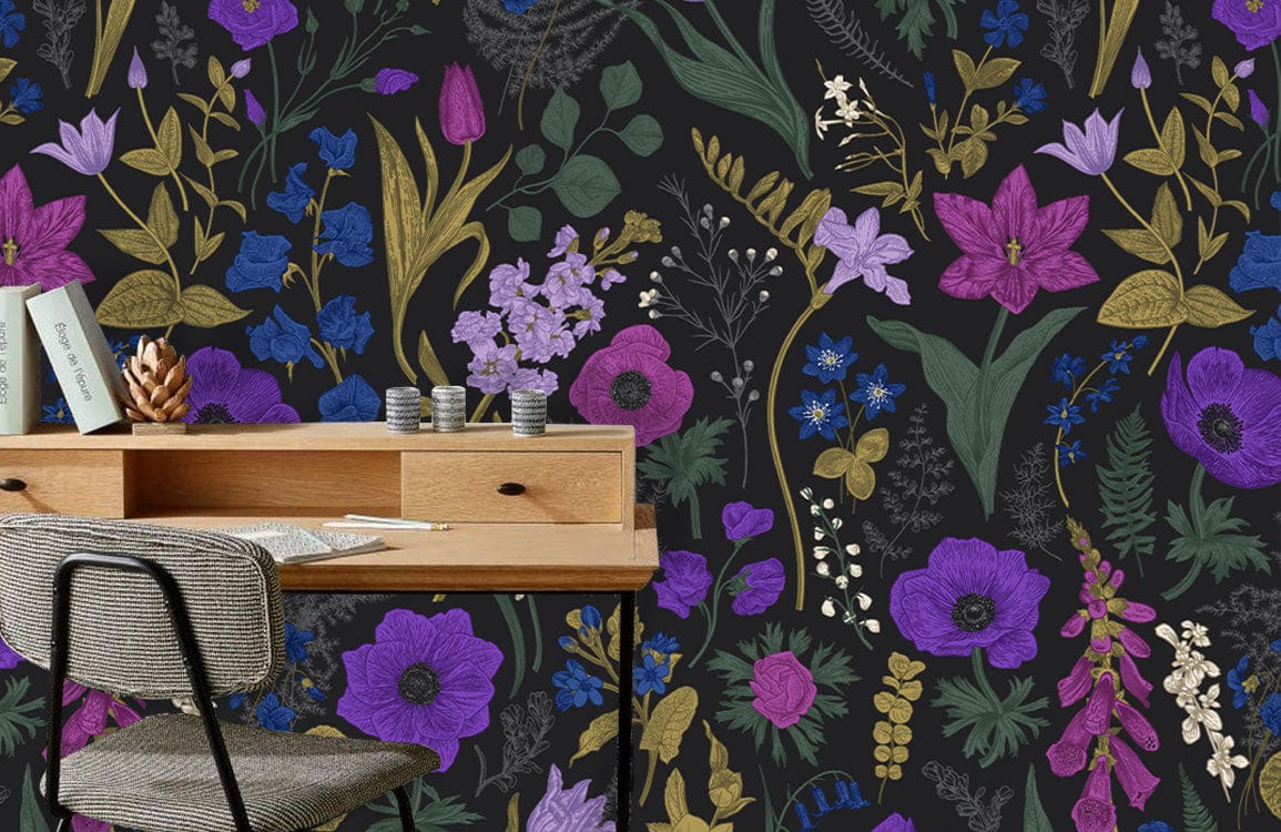 Dark Purple Flowers Wallpaper Mural