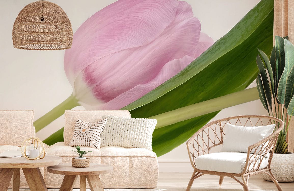 Decorate your living room with this intricate fresh tulip wallpaper mural.
