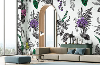 Exotic Orchid & Leaf Wallpaper Mural