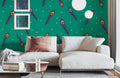 Feather on Vibrant Green Wallpaper Mural