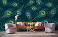Fluorescent Peacock Feather Wallpaper Mural