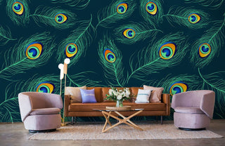 Fluorescent Peacock Feather Wallpaper Mural