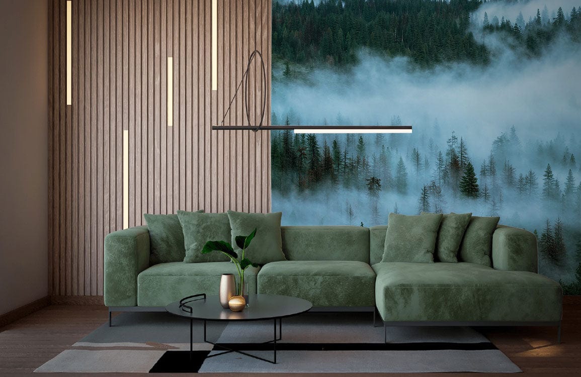 Wallpaper Mural of a Forest in the Fog for a Living Room