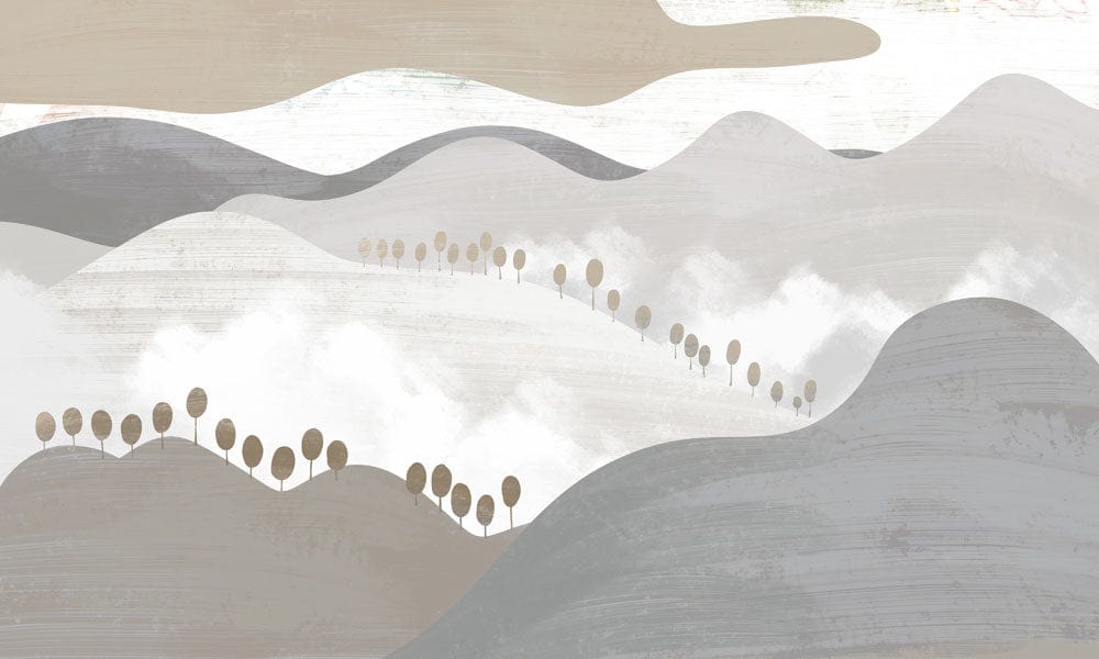 Serene Neutral Tones Abstract Mountain Landscape Mural Wallpaper for Tranquil Spaces