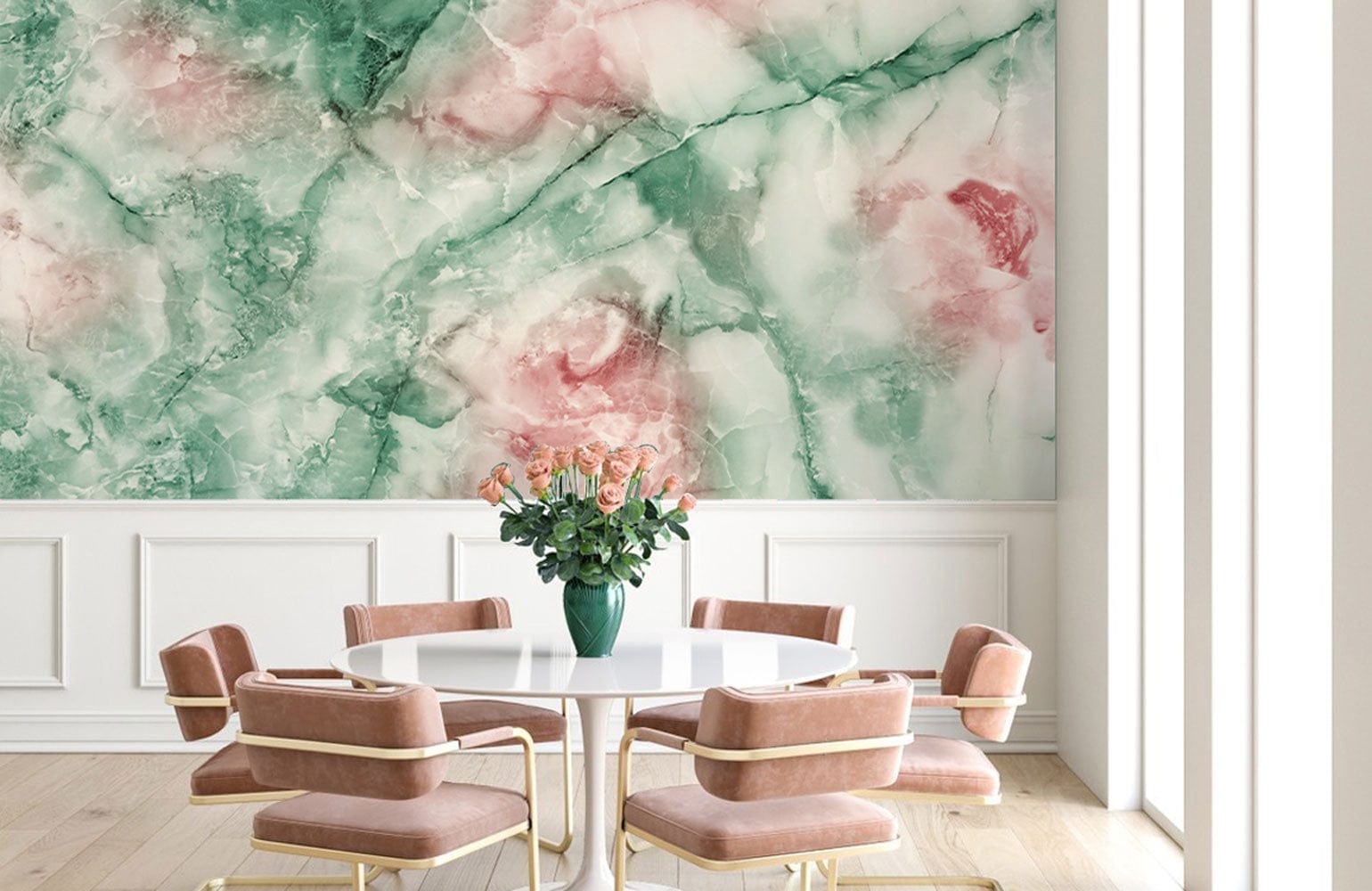 Green and Red Wisps Crystal Wallpaper Mural for the Decoration of the Dining Room