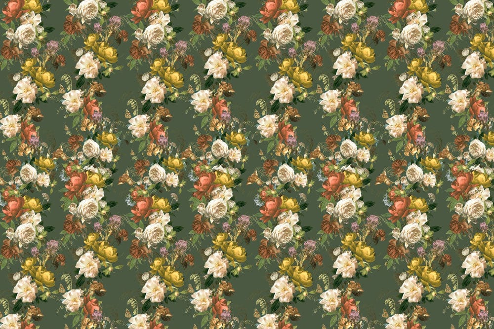 Vintage Floral Green Wallpaper with Autumnal Tones for Elegant Interiors