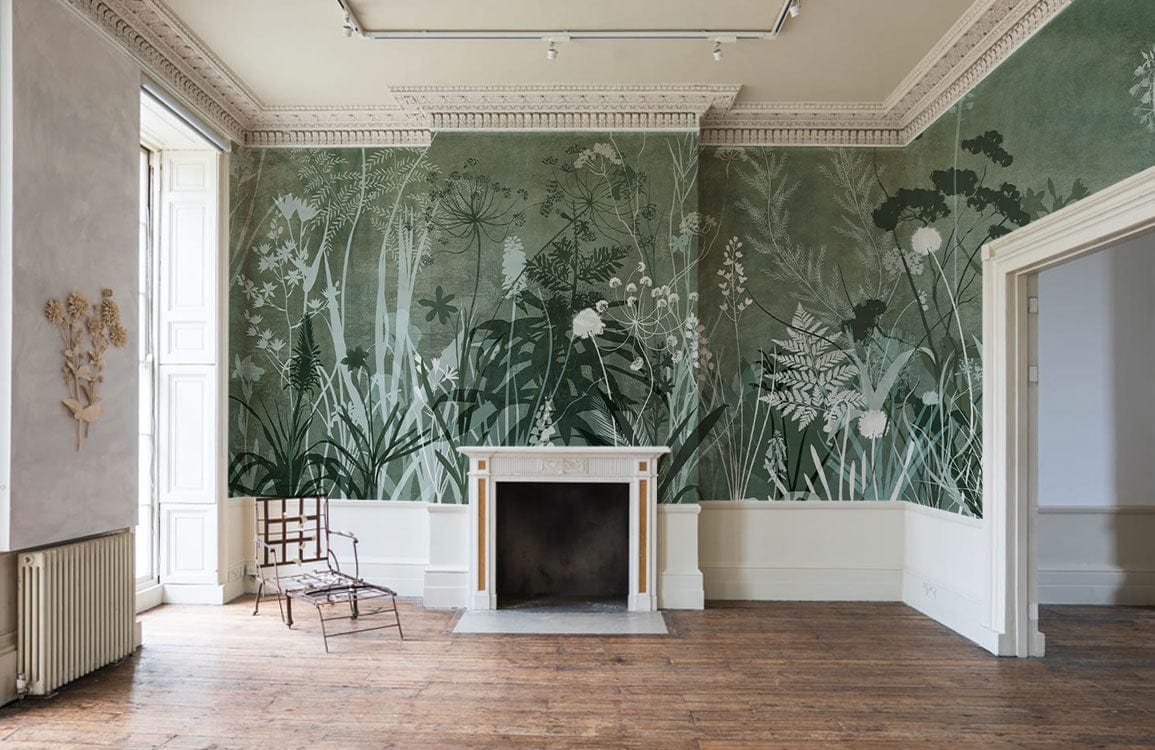 Green Bushes Silhouette Wallpaper Mural