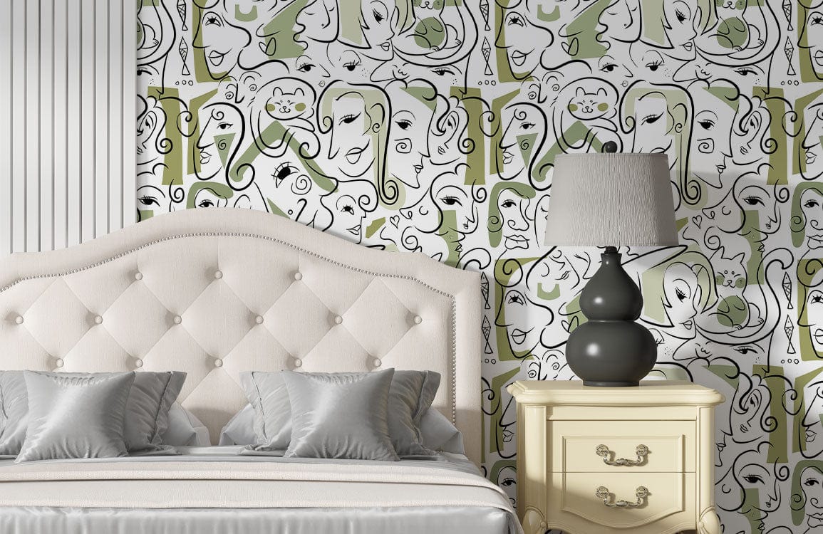 Green Side Faces Wallpaper Mural