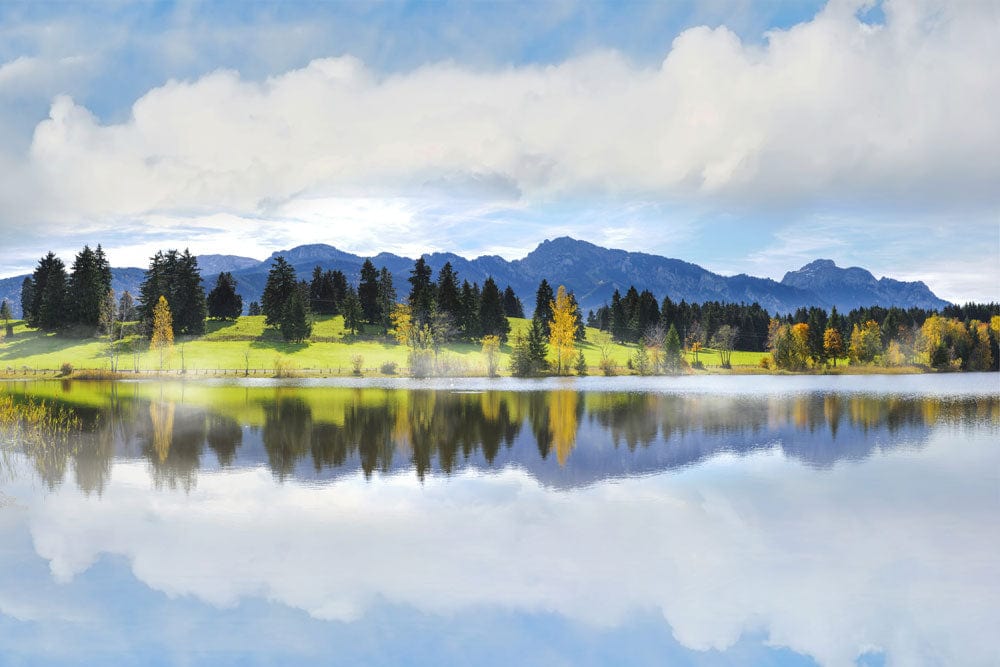 Tranquil Mountain Lake Landscape Mural Wallpaper - Serene Nature Scene Decor
