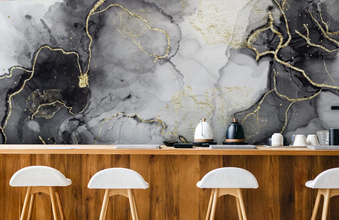 Luxurious Abstract Black and Gold Marble Effect Mural Wallpaper for Modern Interiors