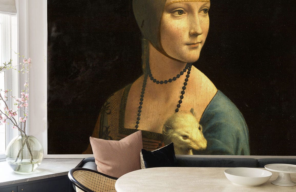 Decorative Wallpaper Mural of a Lady Wearing an Ermine for the Dining Room