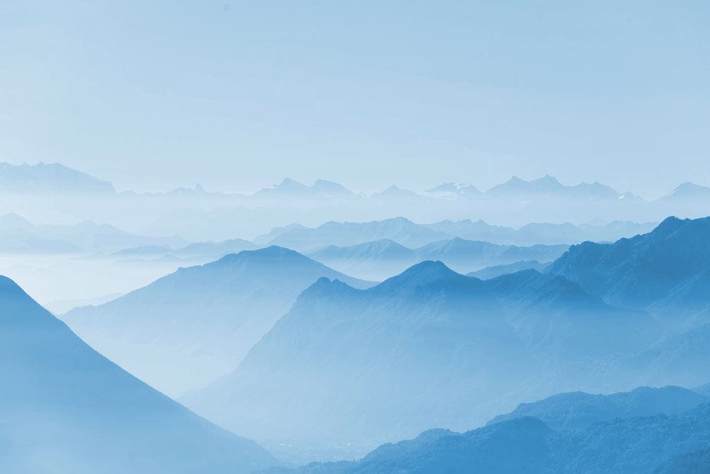 Tranquil Blue Mountain Range Scenic Mural Wallpaper for Serene Interiors