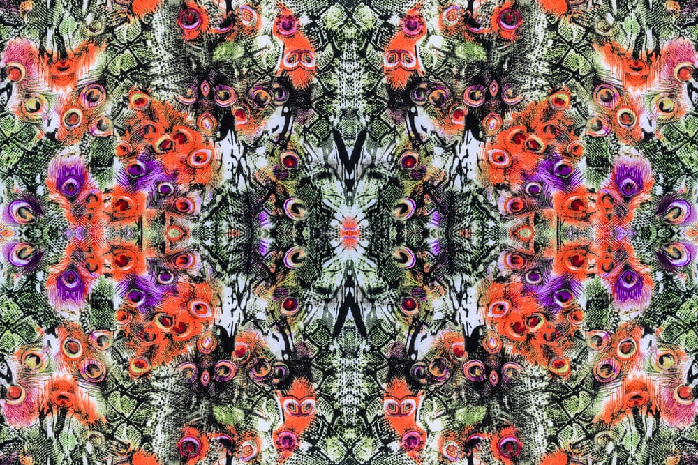 Exotic Jungle Multicolour Kaleidoscope Pattern Wallpaper, Vibrant Decorative Design