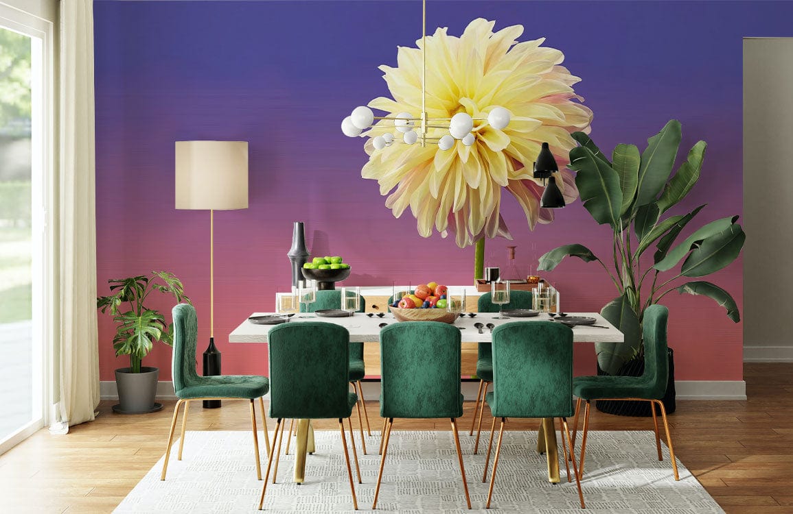 Wallpaper mural of a solitary dahlia for the dining room's decor.