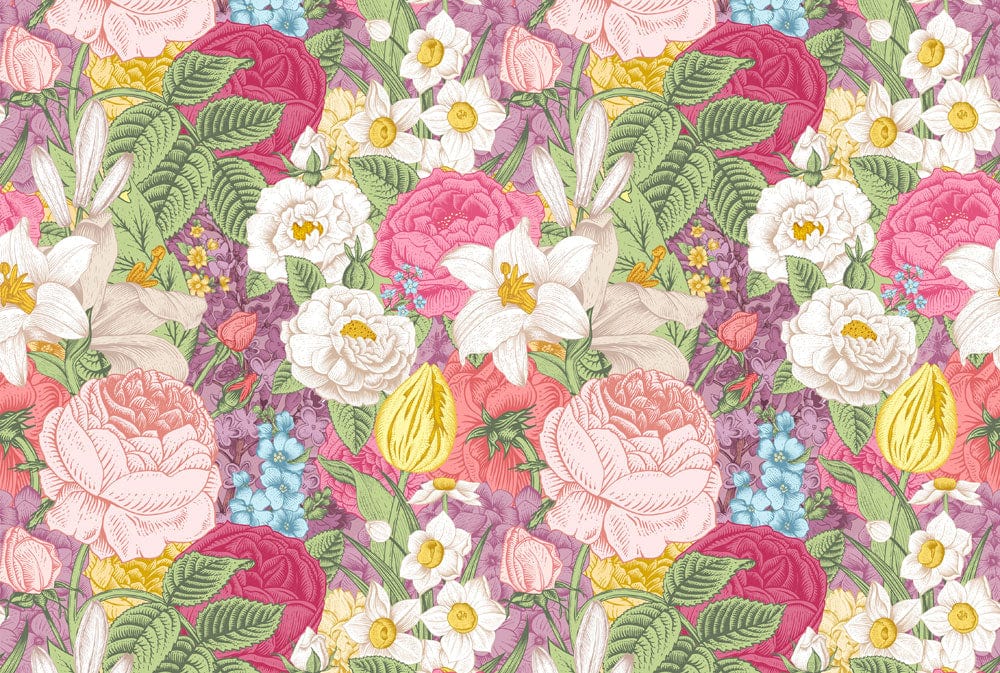 Vibrant Floral Garden Bliss Wallpaper - Multi-Colour Vintage Botanical Design