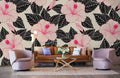 Pink & Black Line Flowers Wallpaper Mural