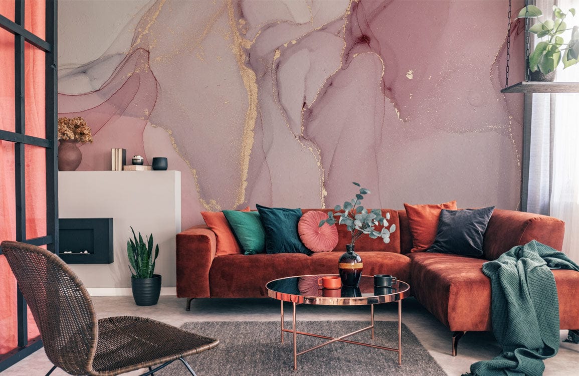 Elegant Pink and Gold Marble Effect Mural Wallpaper for Modern Interiors