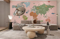 Pink Cartoon Map Wallpaper Mural