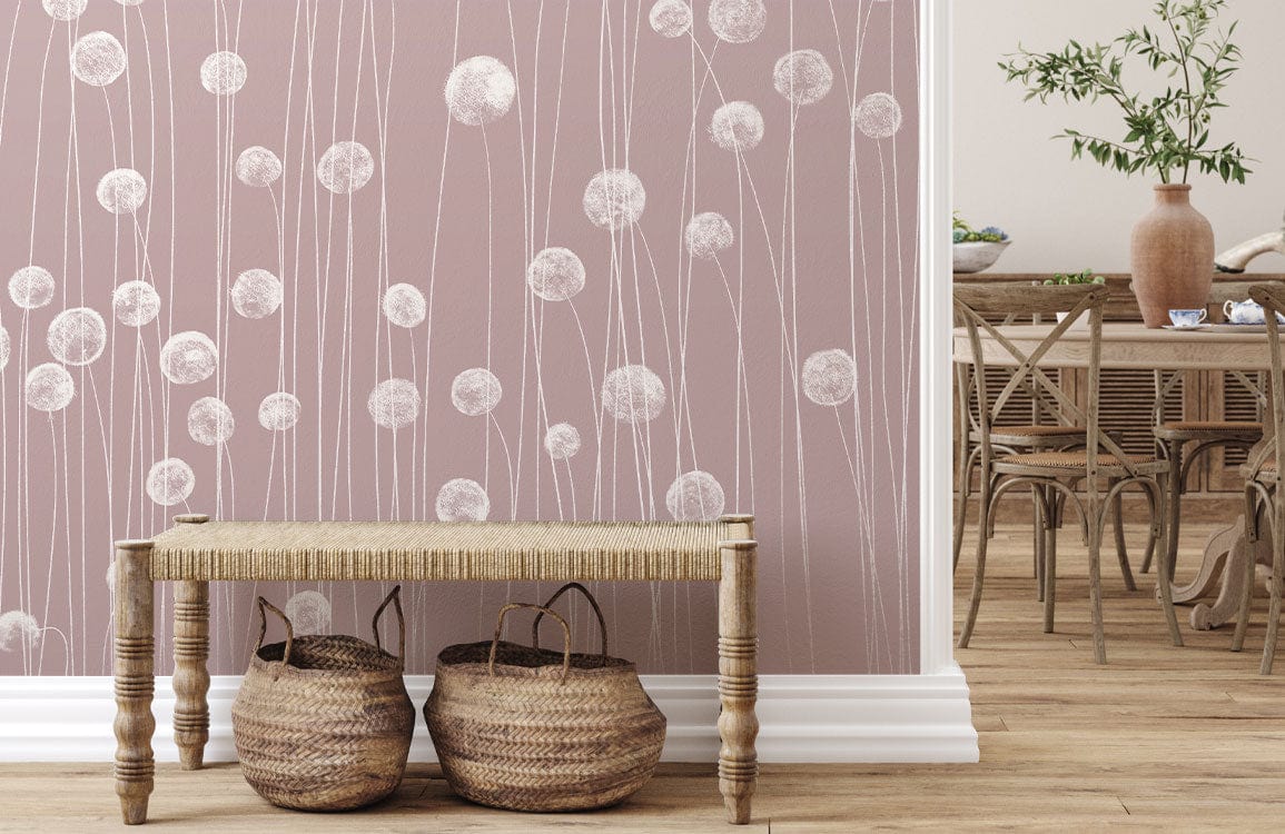 Pink Starry Dandelion Wallpaper Mural