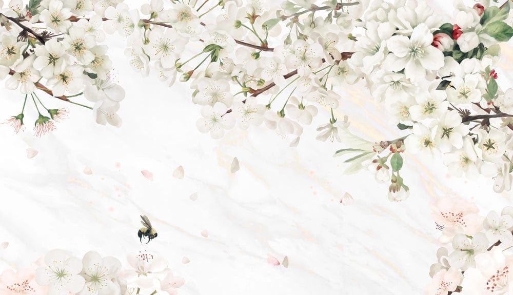 Elegant Blossom Garden Mural Wallpaper with Subtle Green and White Floral Design