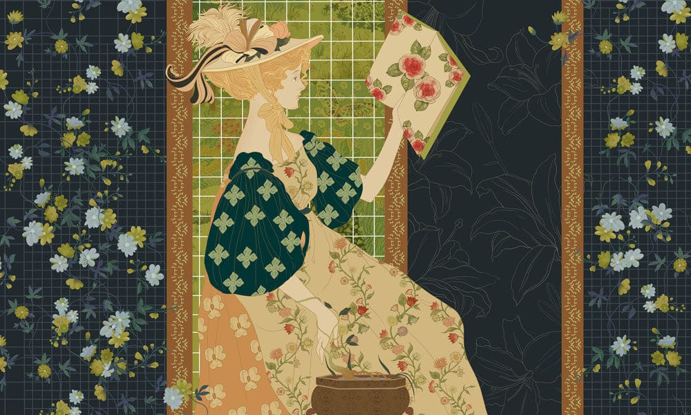Victorian Elegance Floral Mural Wallpaper in Rich Green and Gold Tones