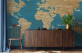 Retro Turquoise Map Wallpaper Mural