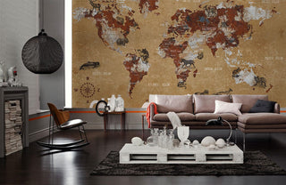 Rustic Brown Map Wallpaper Mural