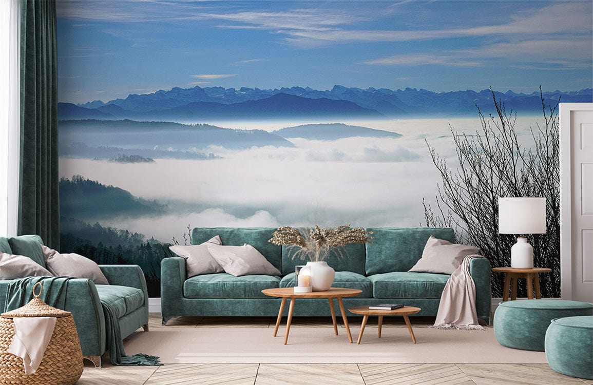 Wallpaper Mural for Living Room Decor Featuring a Mountain Sea Surrounded by Clouds