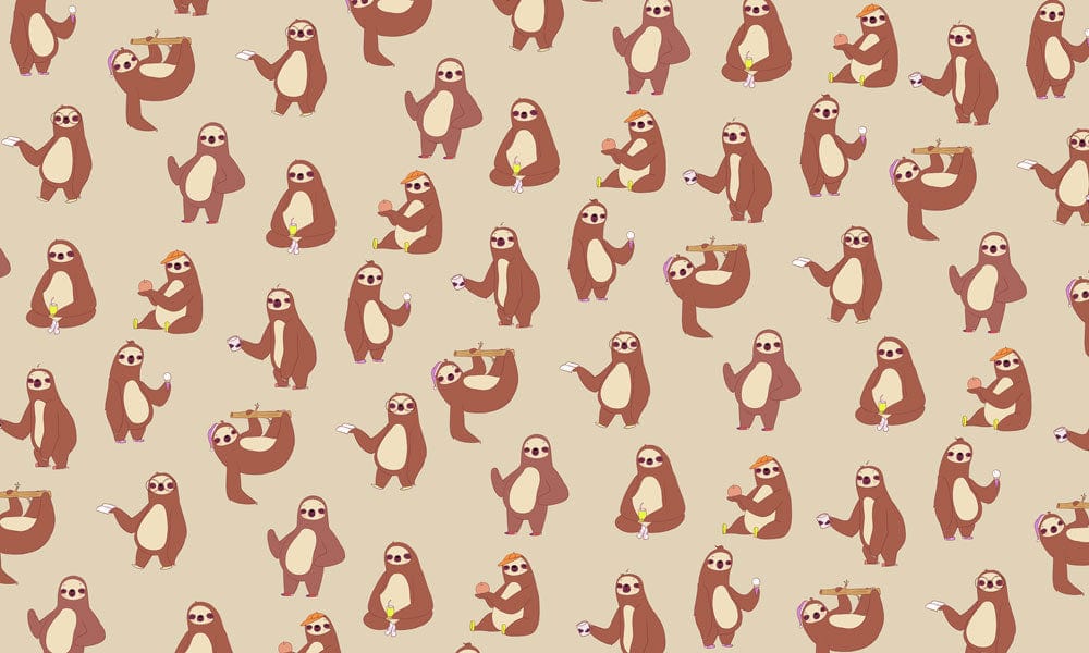 Playful Sloth Pattern Beige Wallpaper - Quirky Animal Design Decor