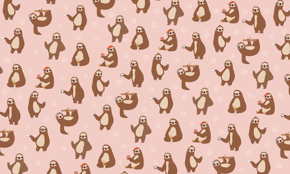 Whimsical Sloth Pattern Wallpaper in Soft Pink for Kids' Rooms
