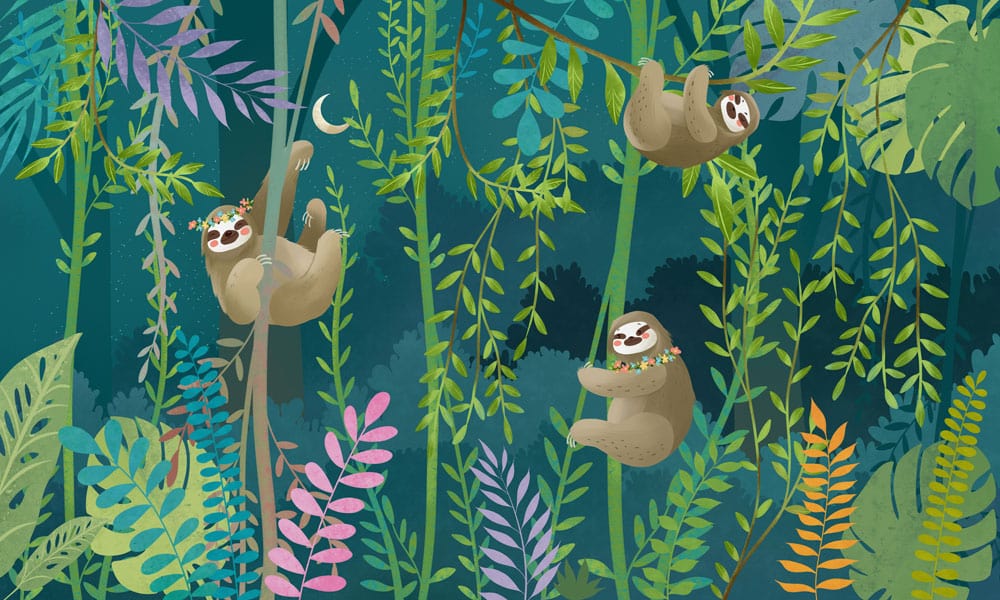 Whimsical Jungle Adventure Mural Wallpaper in Vibrant Tropical Colours