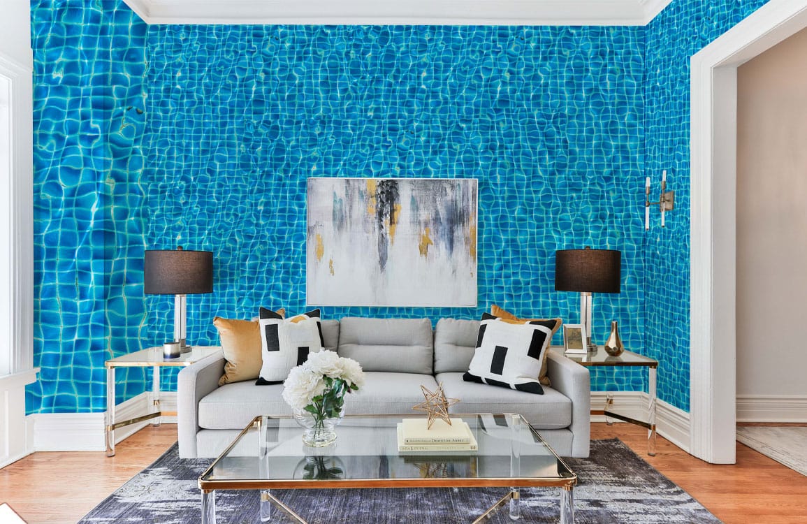 Vibrant Blue Water Pattern Background Pool Ripple Effect Wallpaper Mural