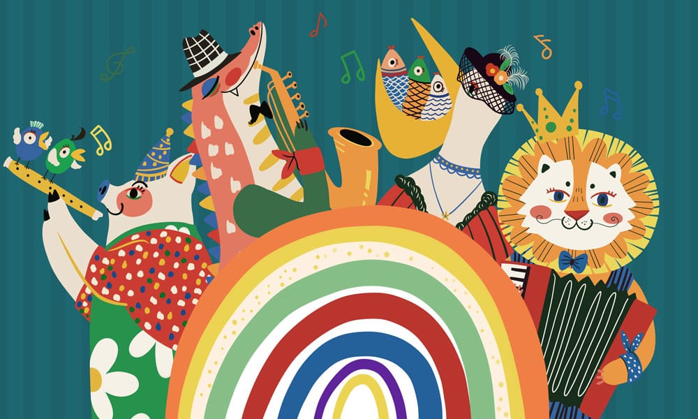 Colourful Animal Orchestra Mural Wallpaper for Playful Children's Rooms Decor