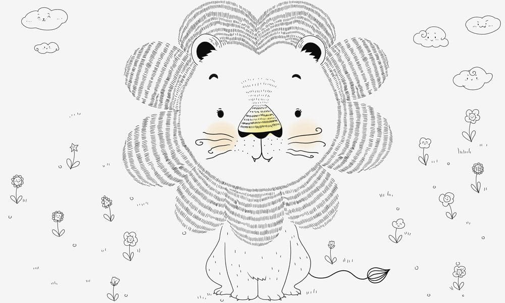 Adorable Grey Lion Nursery Wallpaper - Cute Animal Illustration for Kids Rooms