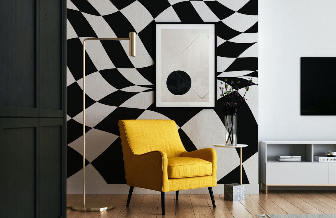 Undulating Checkerboard Grid Wallpaper Mural