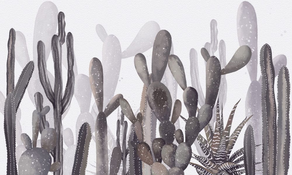 Desert Oasis Grey Cactus Mural Wallpaper for Modern Home Interiors