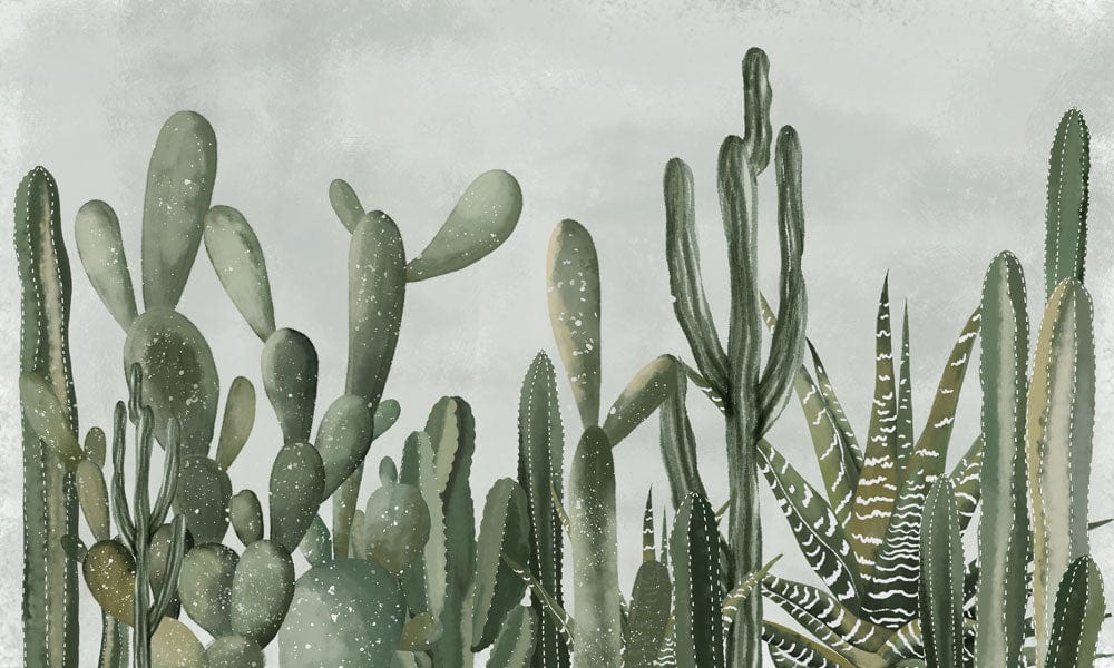 Elegant Green Cactus Mural Wallpaper - Desert Botanical Oasis Design