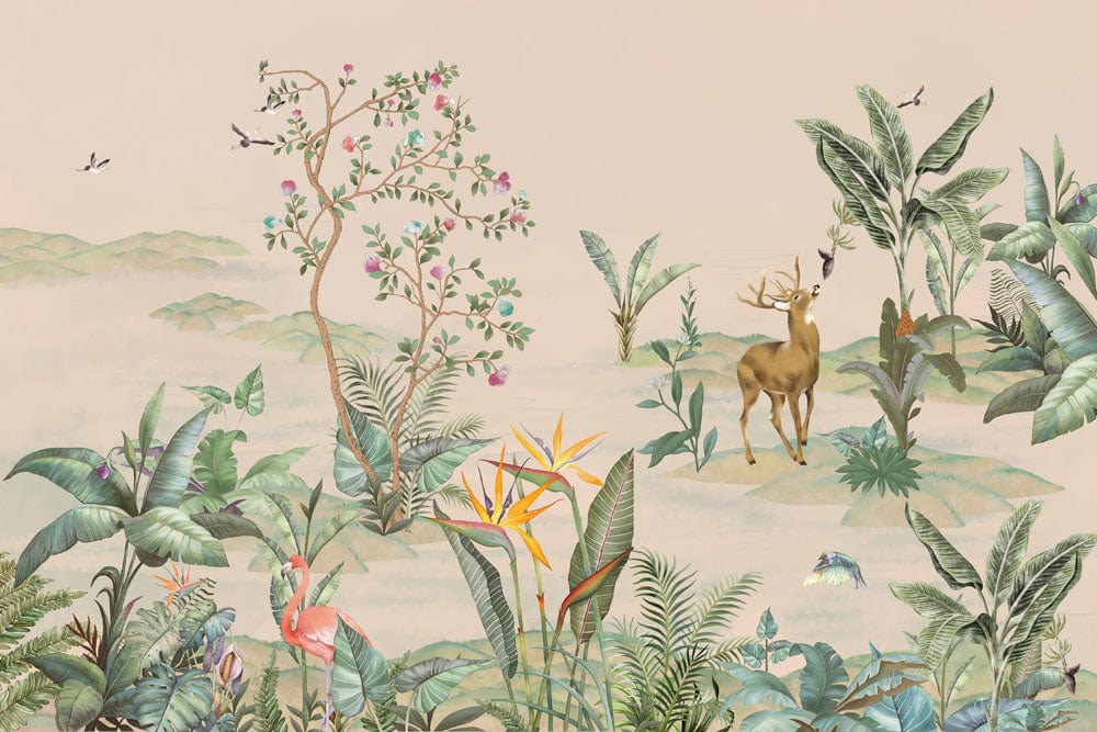 Tranquil Forest Fauna Mural Wallpaper - Lush Green Botanical Serenity