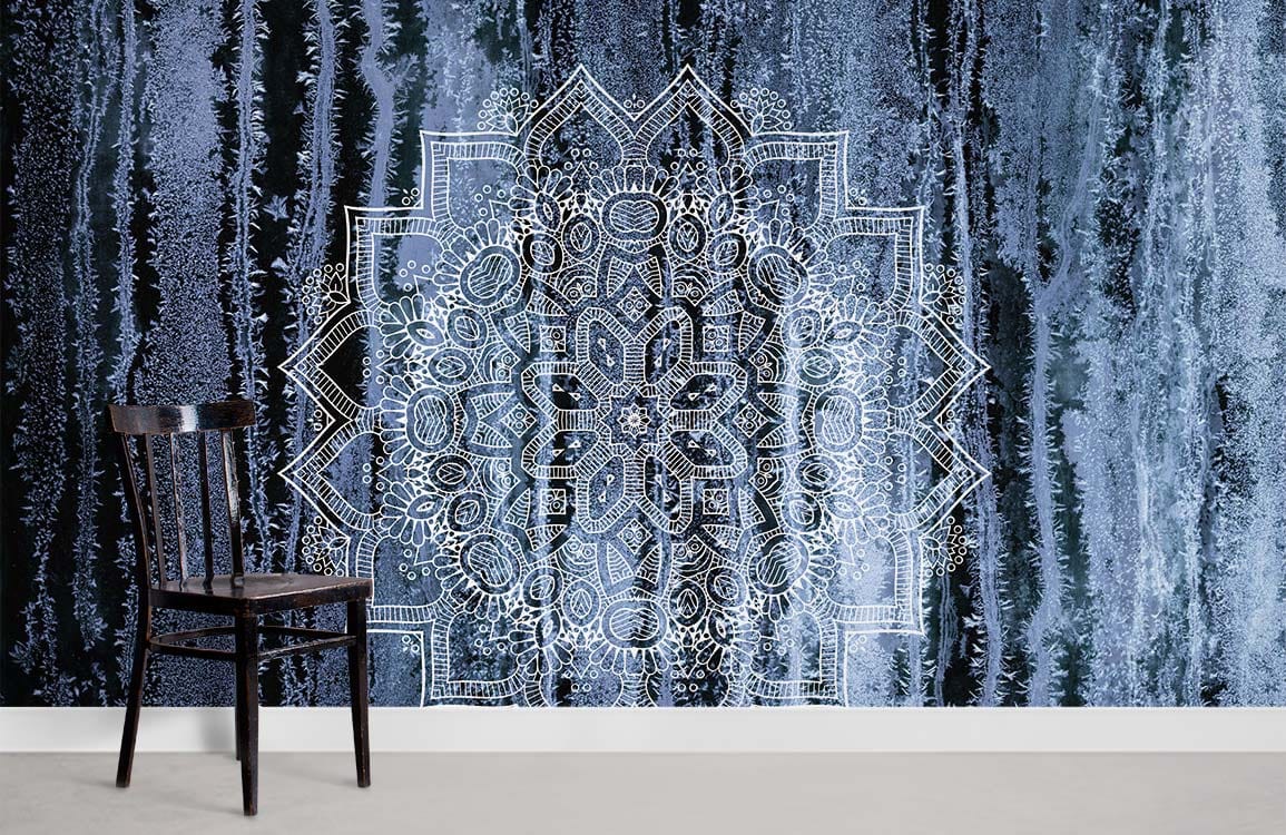 white Mandala pattern on ice crystals wall murals for home