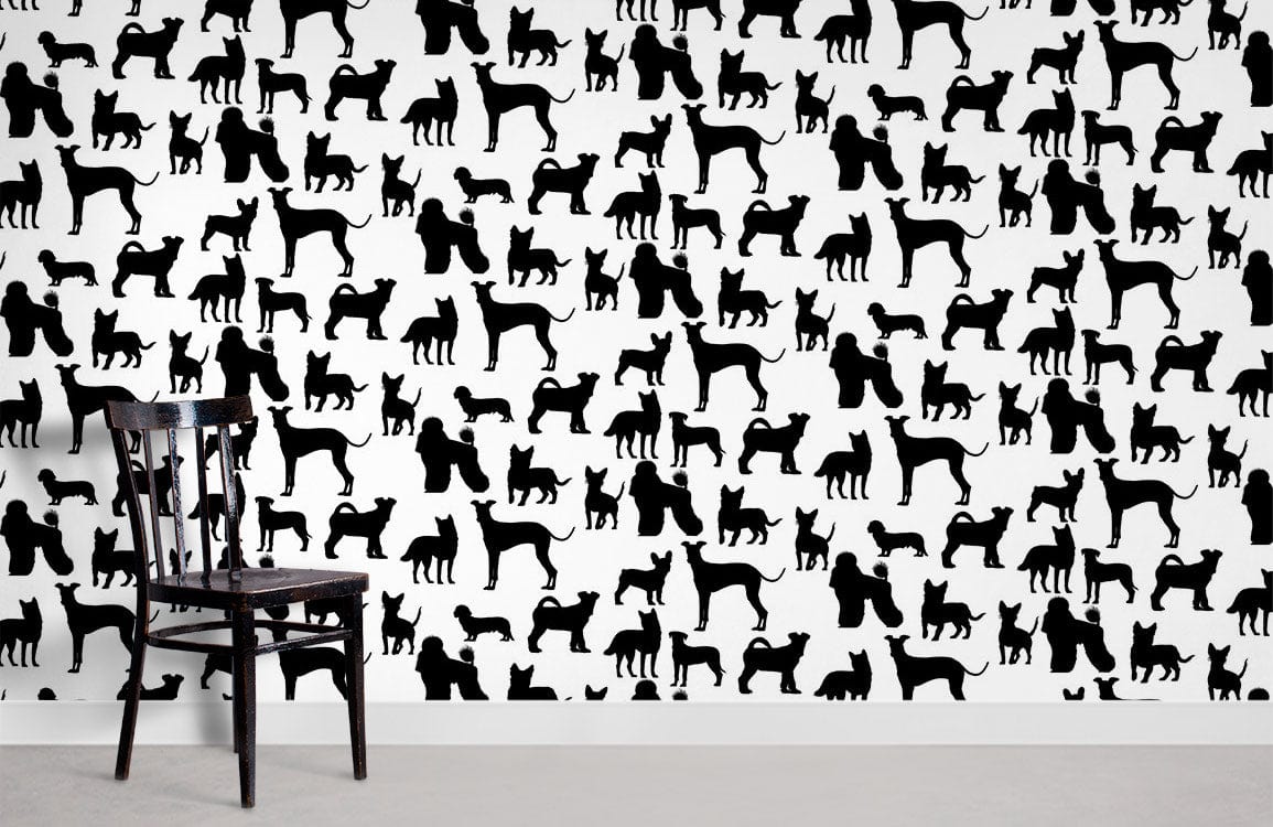 different dogs silhouette wall murals for home
