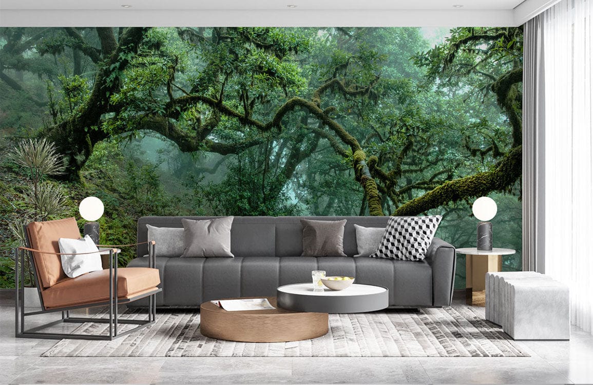 Wallpaper Mural with Curving Branches of Trees for Decorating the Living Room