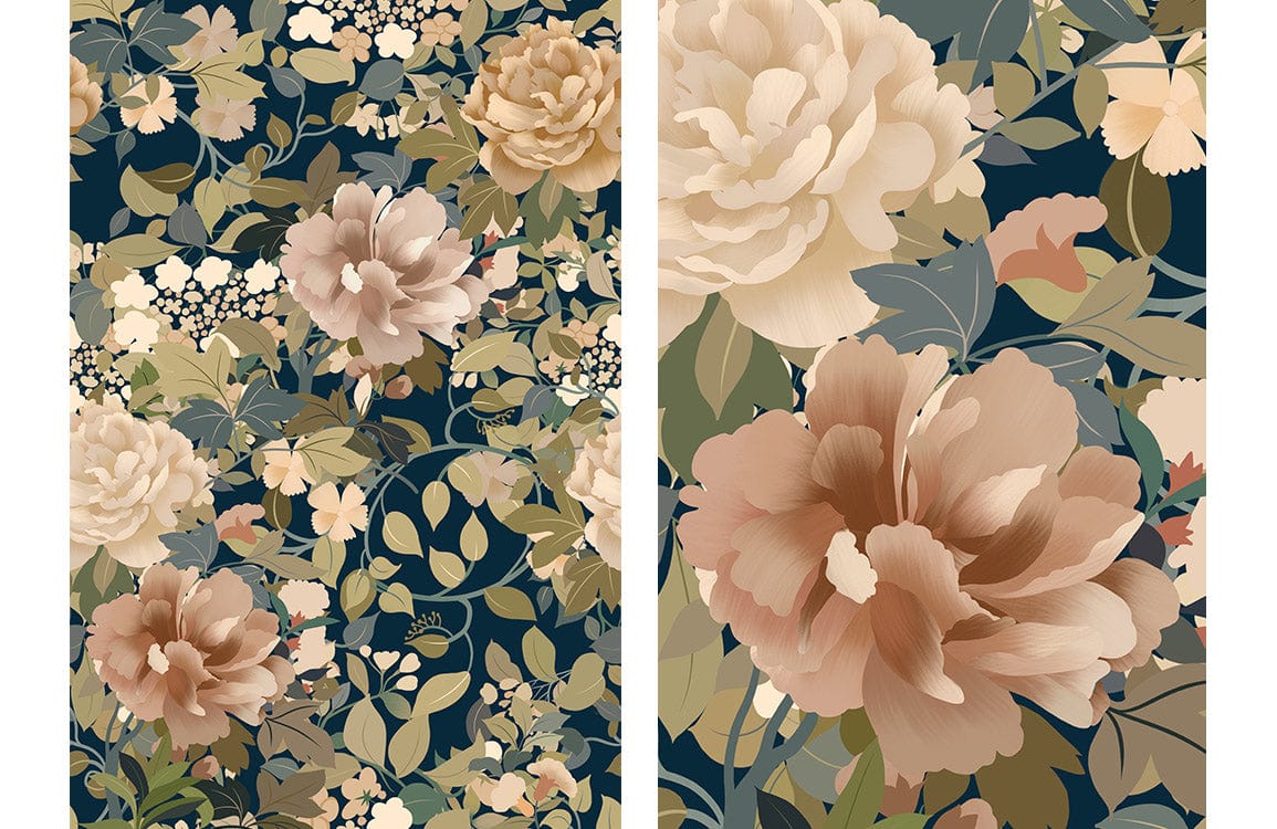 Vintage Floral Garden Mural Wallpaper in Elegant Earthy Tones Pattern