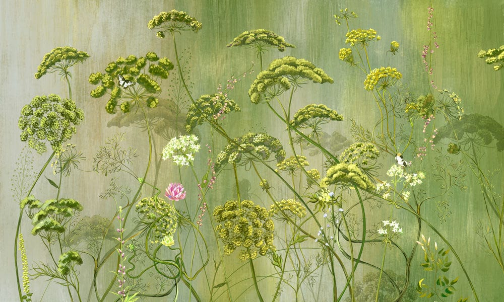 Botanical Garden Green Floral Mural Wallpaper with Natural Wildflower Design