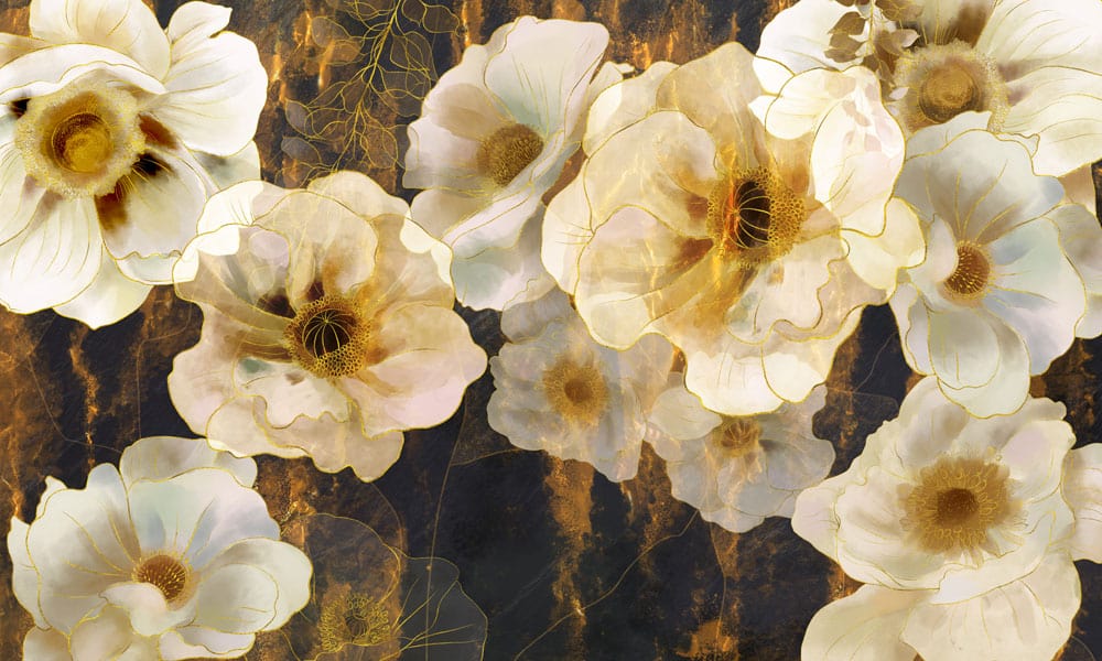 Golden Floral Elegance Mural Wallpaper - Luxurious Cream and Gold Design