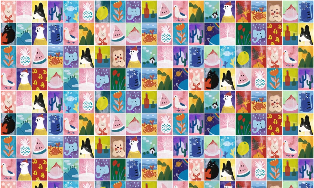 Colourful Animal Patchwork Pattern Wallpaper - Vibrant Multicolour Fun for Kids