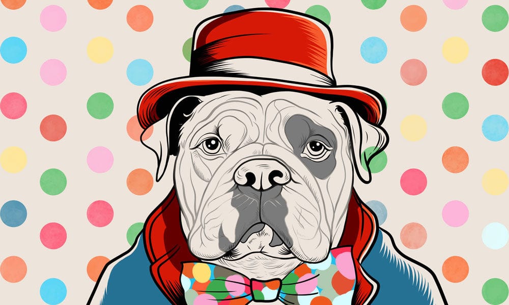 Colourful Polka Dot Bulldog Wallpaper - Quirky Vintage Style Decor