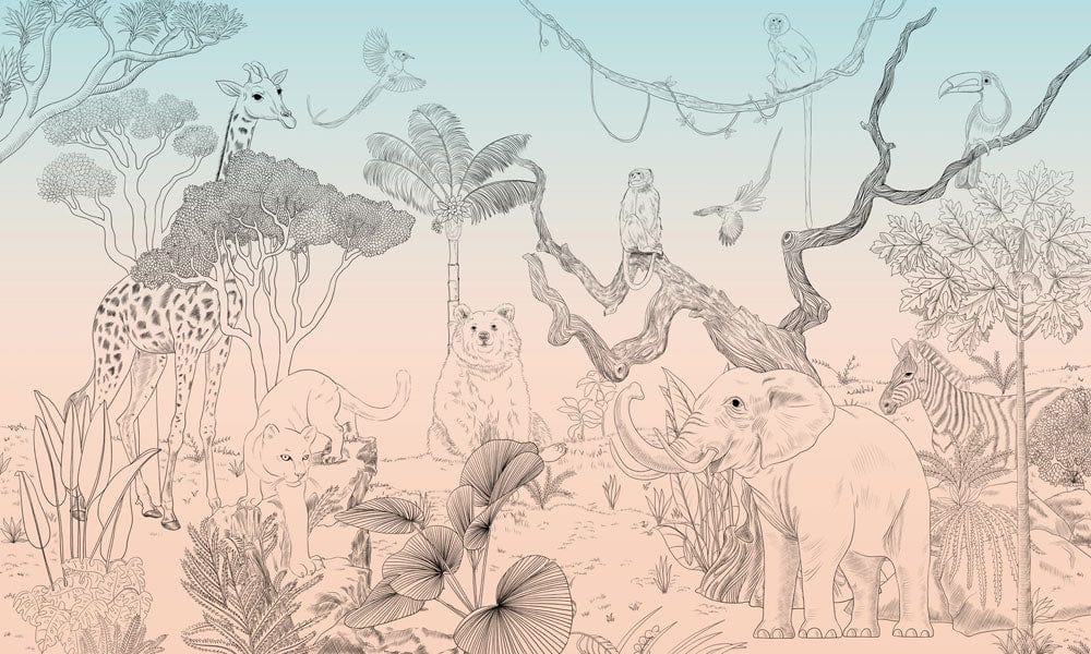 Sketched Animals Wallpaper Mural II