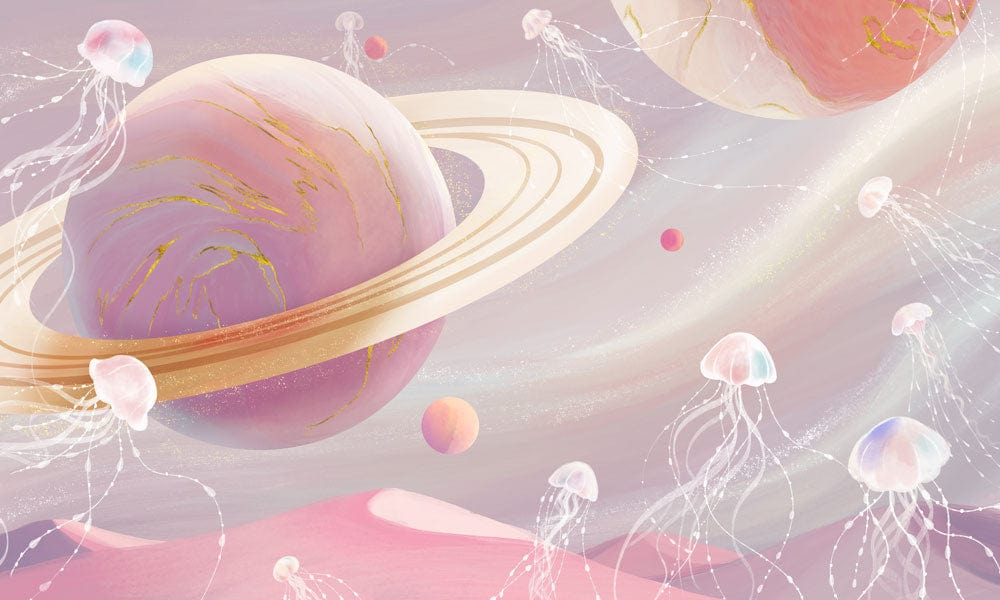 Planets & Jellyfish Wallpaper Mural